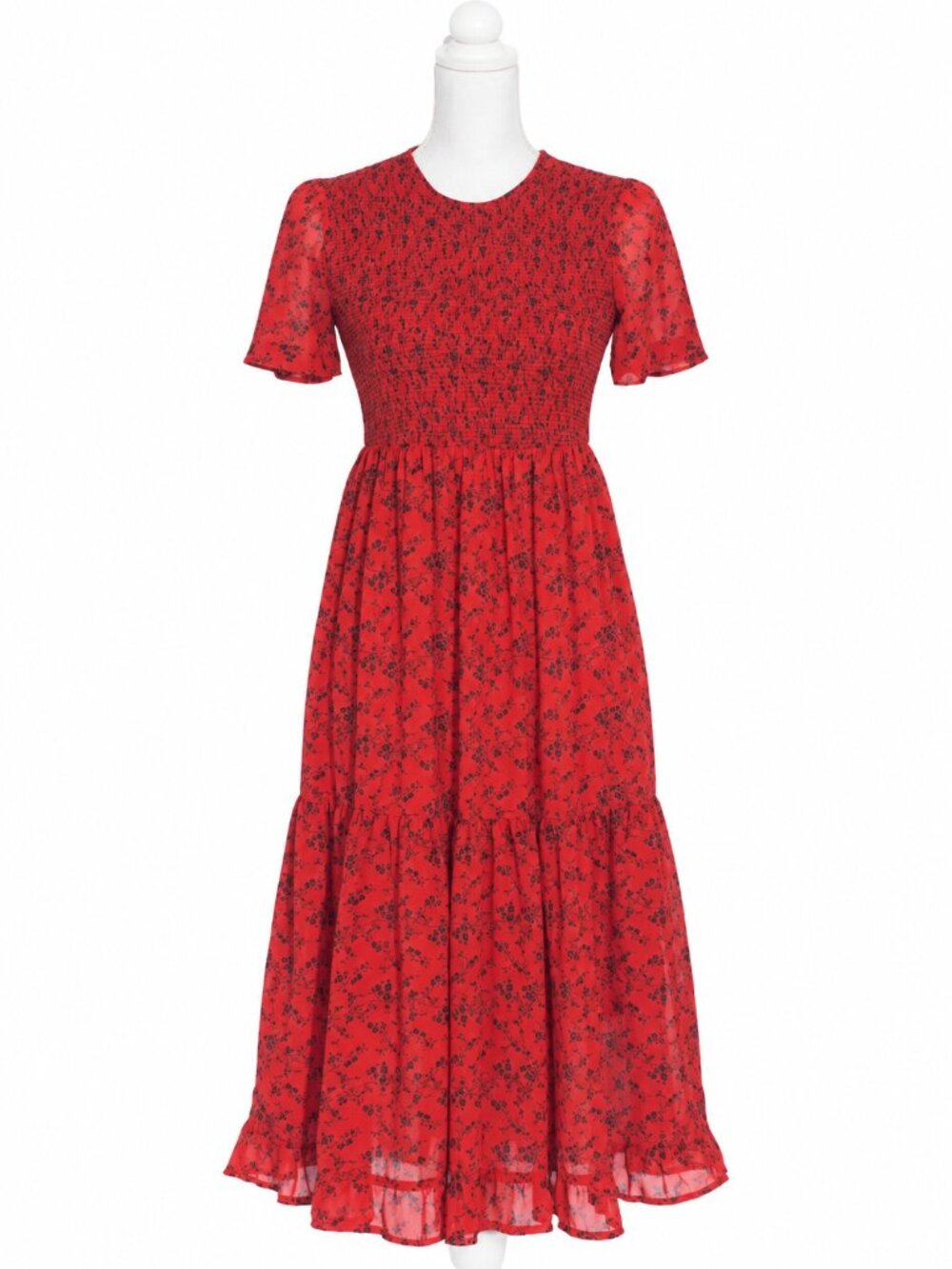 ZARA Cottagecore Romantic Prairie Smocked Tiered Floral Midi Dress Size XS